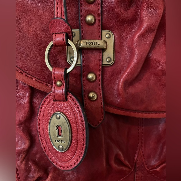 Fossil crossbody/shoulder bag, leather, Vintage, red leather, mailman style Bag - Picture 13 of 15